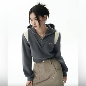 NWT MUKZIN X WESAME Designer Cropped Zip Hoodie Sweatshirt